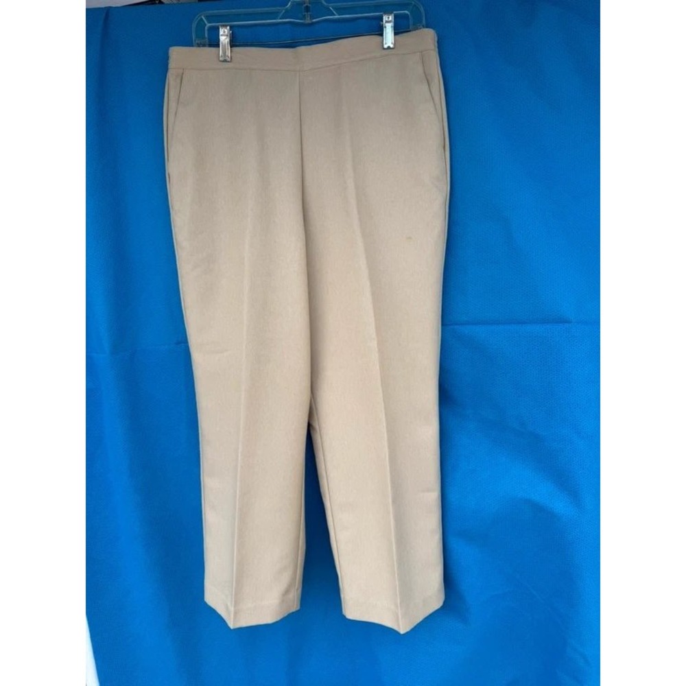 Alfred Dunner Tan Petite High Rise Elastic Waist Pull On Straight Leg Pants 14P